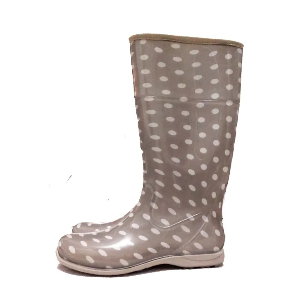 New! Itasca Womens 10M Gray Polka Dot Tall Rain Boots - Picture 1 of 8